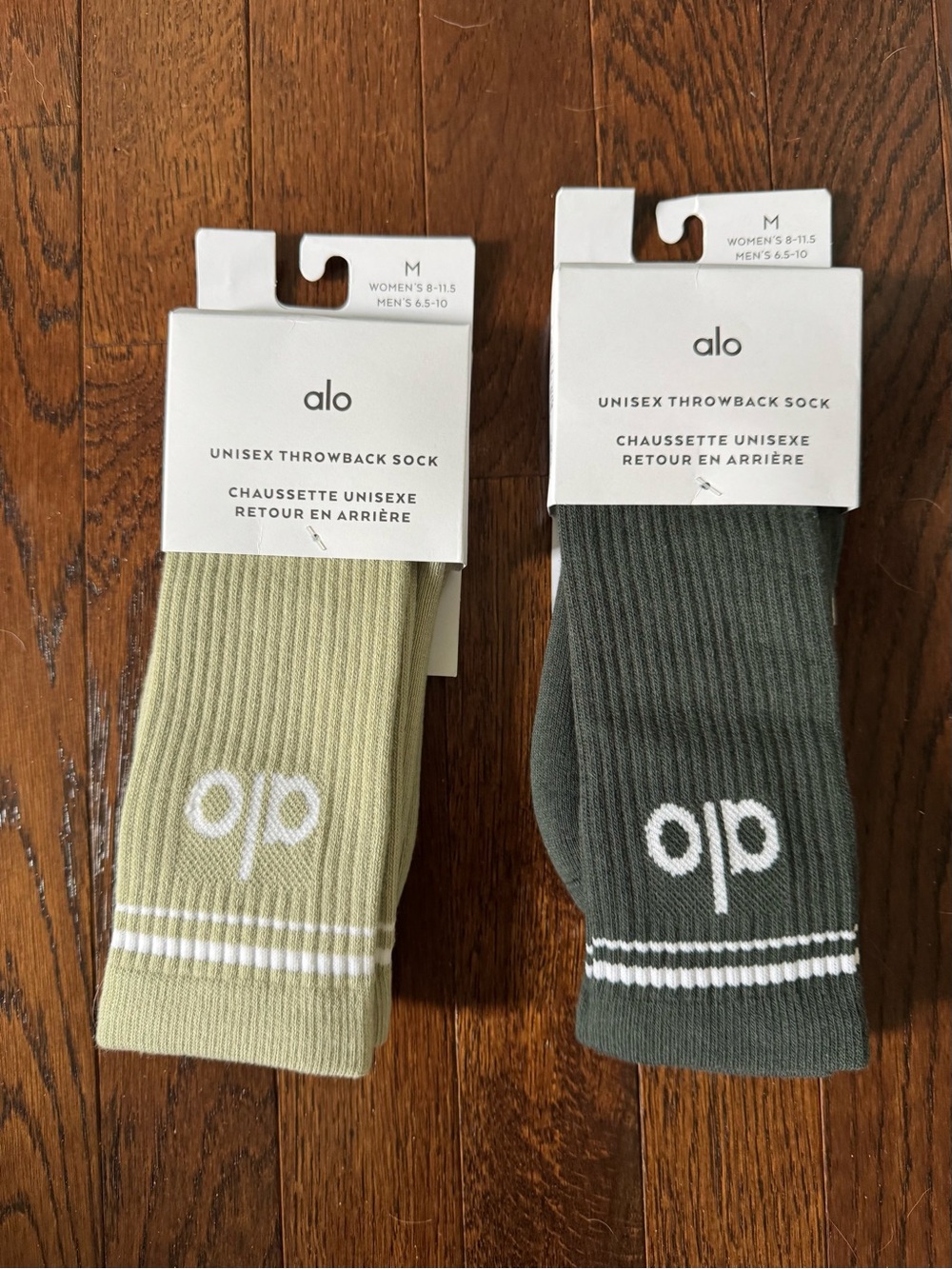 NEW Alo lot of 2 pair Throwback Socks medium | Charcoal Green/Ivory + limestone
